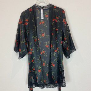 Forever 21 Black Robe With Flowers